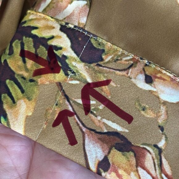 Beulah Style Satin Long Sleeve Ruched Mini Dress Gold Floral Small - Picture 9 of 12